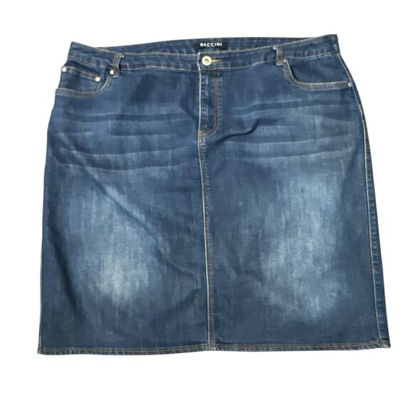 Baccini Dark Wash Distressed Denim Skirt Women’s Plus Sz 18W Stretch - Picture 1 of 5